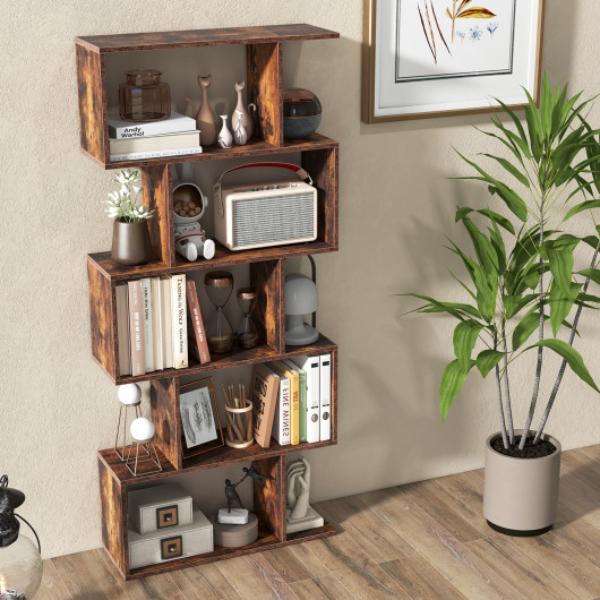 CB10554CF 5-Tier Bookshelf with Anti-Toppling Device for Living Room Home Office, Rustic Brown