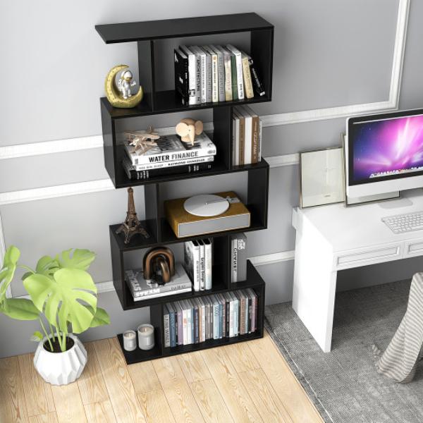 CB10554DK 5-Tier Bookshelf with Anti-Toppling Device for Living Room Home Office, Black