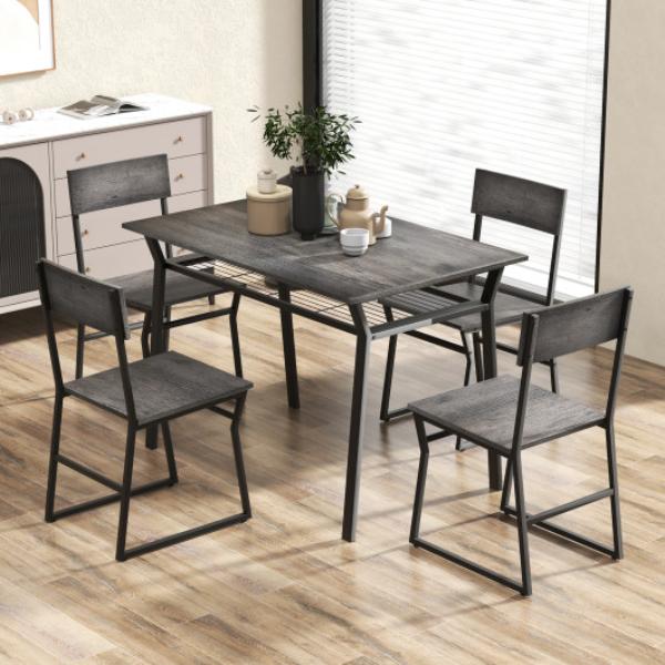 Picture of Total Tactic KC56047GR- 5 Piece Dining Table Set with Storage Rack & Metal Frame&#44; Gray
