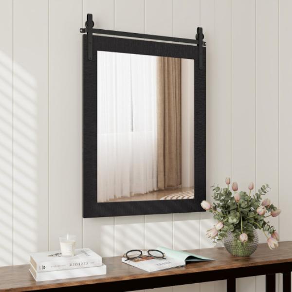 HZ10057DK 30 x 22 in. Wall Mount Mirror with Wood Frame, Black