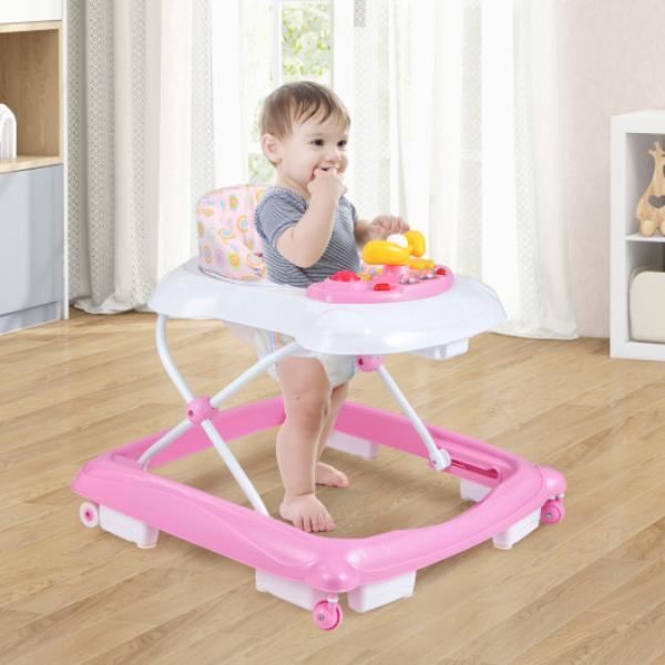 BC10165PI Foldable Baby Walker with 3 Adjustable Heights & Padded Seat, Pink