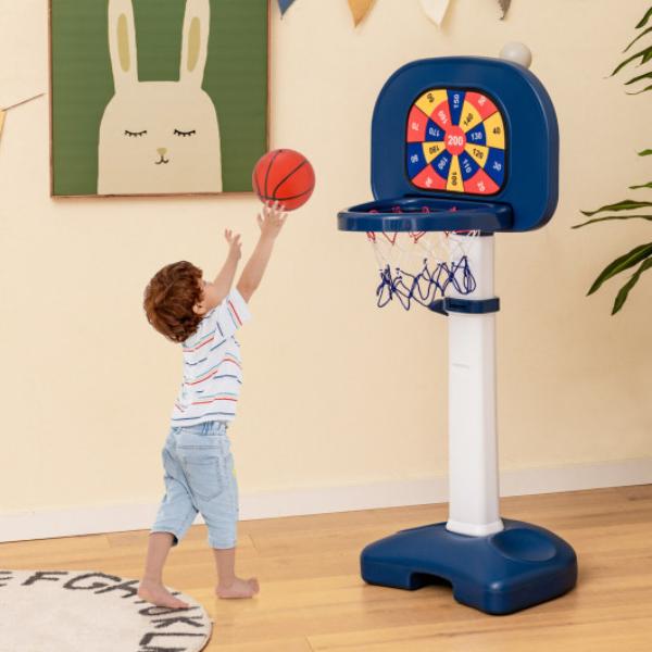 Picture of Total Tactic BE10034 4-in-1 Adjustable Kids Basketball Hoop with Ring Toss Sticky Ball&#44; White & Blue