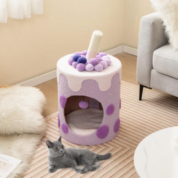 Picture of Total Tactic PV10127PU Bubble Tea Cat Tree Tower with Scratching Post&#44; Purple