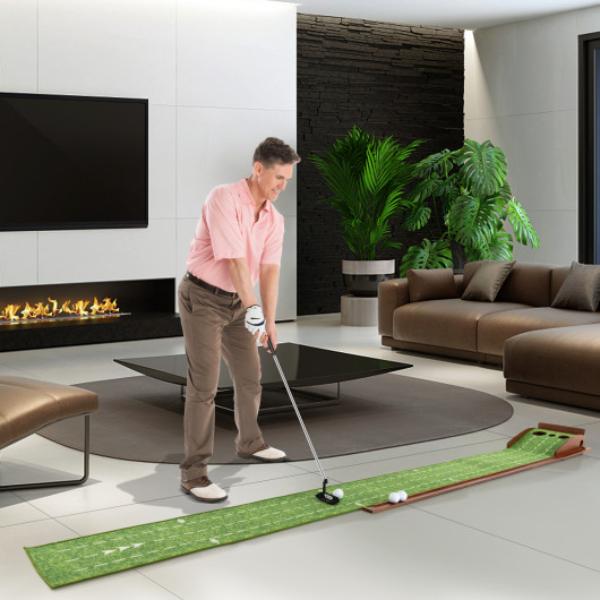 SP38110 Golf Putting Mat Practice Training Aid with Auto Ball Return & 3 Hole Sizes, Brown & Green