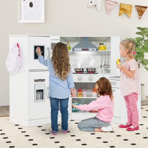 TP10162WH Kids Corner Pretend Kitchen Playset with Separated Washing Basin, White