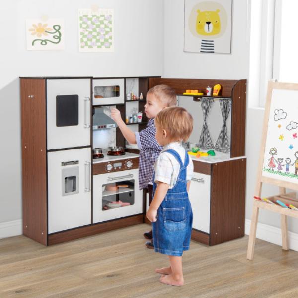 Picture of Total Tactic TP10167CF Wooden Corner Play Kitchen with Water Circulation System & Lights&#44; Brown