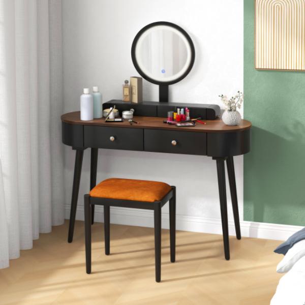 JV11563CF Makeup Vanity Table Set with LED Mirror & 3 Spacious Drawers, Black & Brown