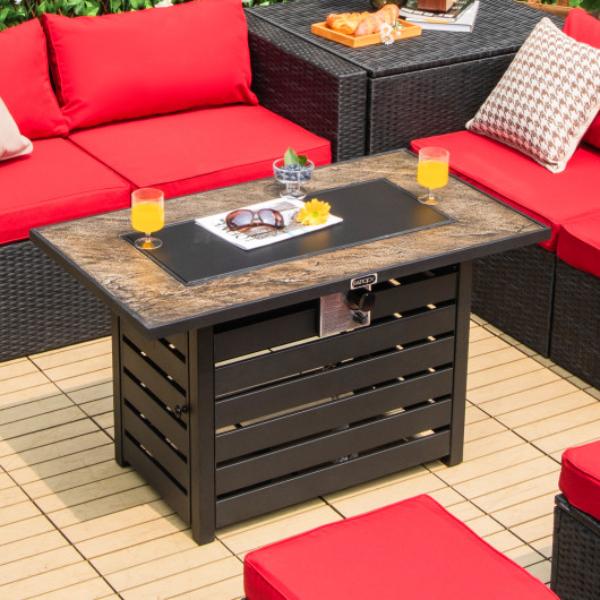 NP10461 42 in. 50000 BTU Propane Fire Pit Table with Ore Powder Surface, Black