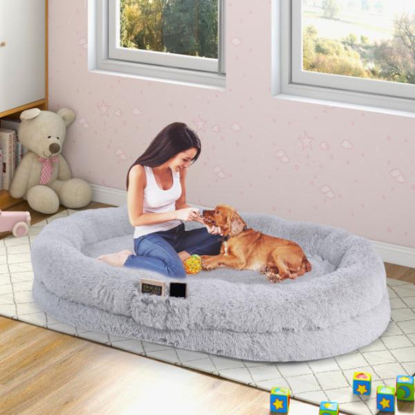 Picture of Total Tactic PU10036HS Washable Fluffy Human Dog Bed with Soft Blanket & Plump Pillow&#44; Gray
