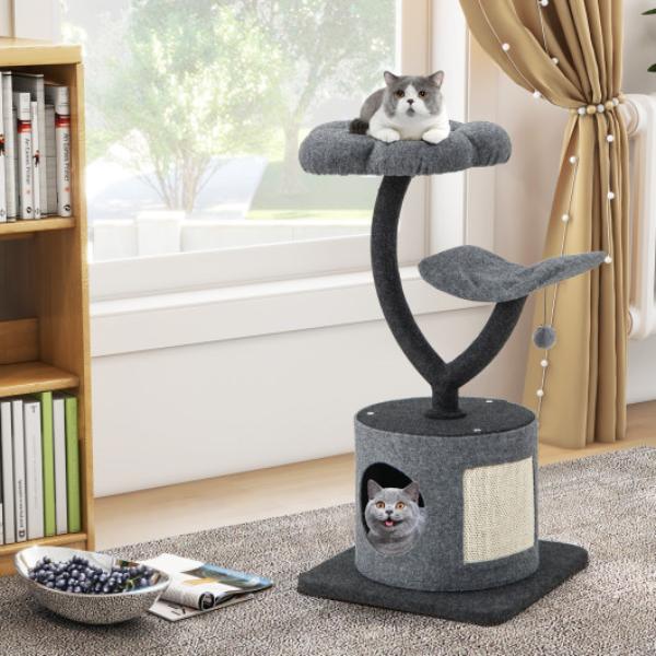 Picture of Total Tactic PV10103GR Cat Tree for Indoor Cats with Curved Metal Supporting Frame for Large & Small Cats&#44; Gray