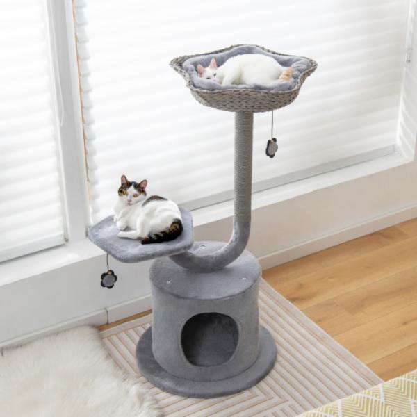 Picture of Total Tactic PV10104GR 42 in. Tall Cat Tower with Curved Metal Supporting Frame for Large & Small Cats&#44; Gray
