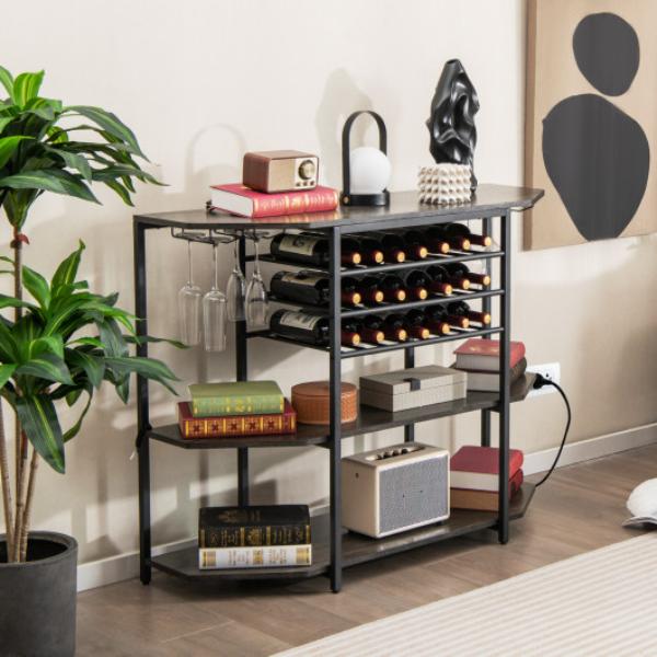 Picture of Total Tactic JV11141US-GR 3-Tier Wine Bar Cabinet with Storage Shelves&#44; Gray