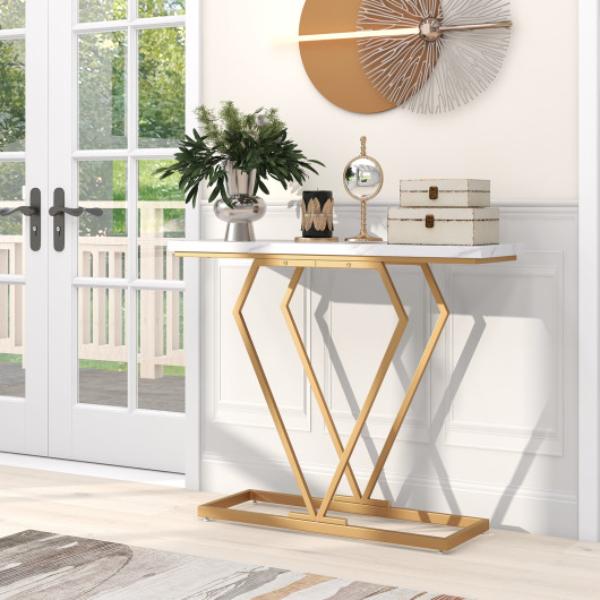 Picture of Total Tactic JV11204WH Gold Console Table with Diamond Shape Geometric Frame&#44; White