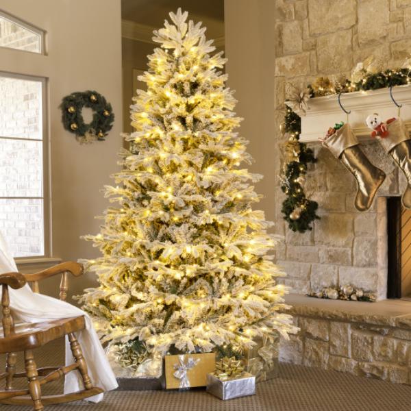 CM24323US Artificial Pre-Lit Christmas Tree Hinged Xmas Tree with Warm White LED lights - 7 ft -  Total Tactic