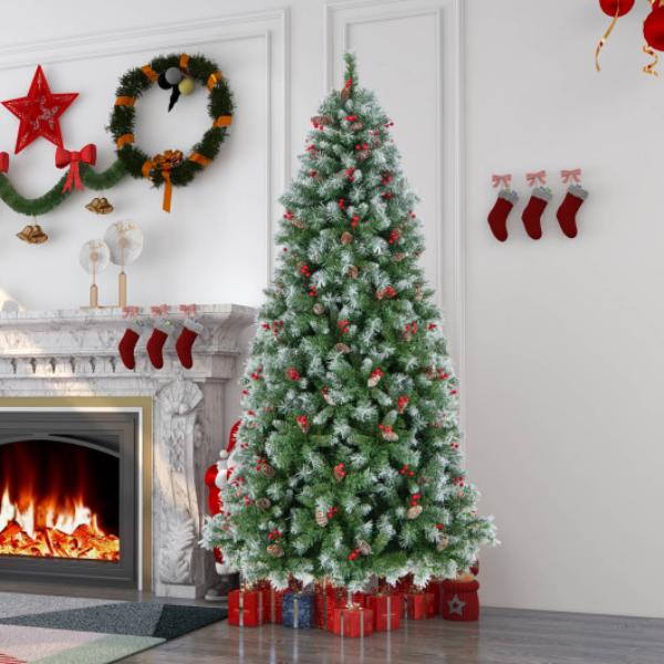 CM24428US Hinged Christmas Tree with PVC Branch Tips & Warm White LED Lights - 7.5 ft