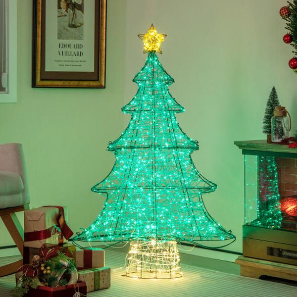 CM24603US 4 ft. Lighted Artificial Christmas Tree with 520 LED Lights & Top Star, Green & Yellow