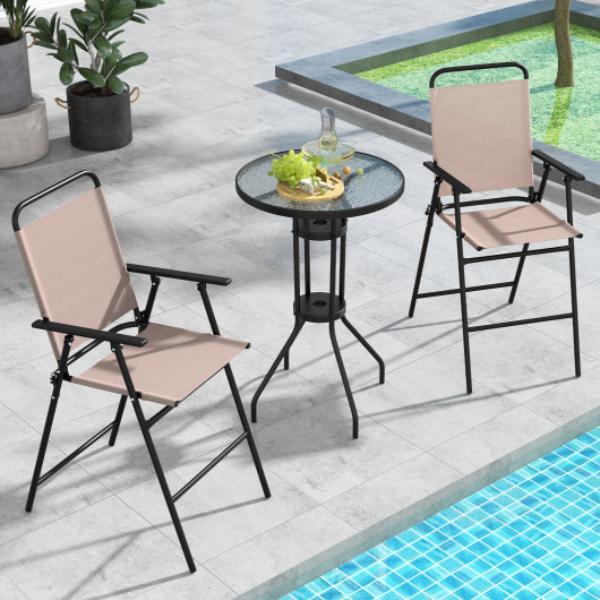 NP11357BE 3 Piece Outdoor Bistro Set with 2 Folding Chairs, Beige