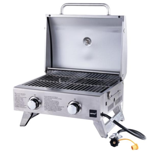NP11463SL Stainless Steel Propane Grill with Lid for Outdoor Camping Tailgating Picnic Party, Silver