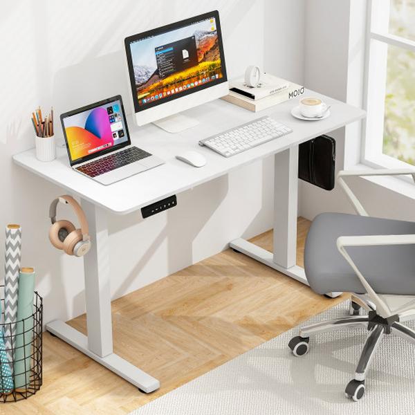 Picture of Total Tactic CB10607US-WH Electric Standing Desk with 3 Memory Height Settings & 2 Hanging Hooks & Cable Management&#44; White