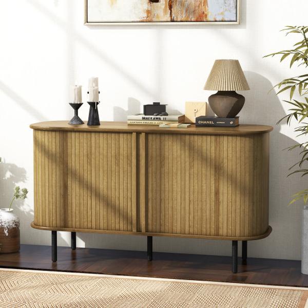 JV11697OK 47 in. Sideboard Buffet Cabinet with Adjustable Shelves for Kitchen Dining Room Living Room Entryway, Oak