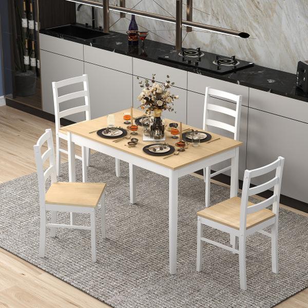 KC56070NA Wooden Dining Set with Rectangular Table & 4 Chairs, Natural - 5 Piece