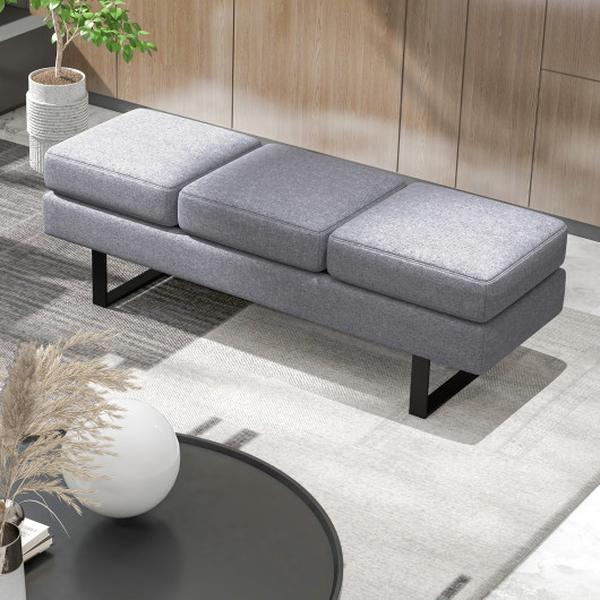 JV11259GR Waiting Room Bench Seating Long Bench with Metal Frame Leg, Grey
