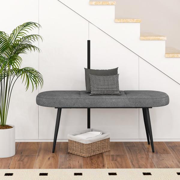 JV11433GR 47 in. Upholstered Entryway Bench with Heavy-Duty Metal Frame, Grey
