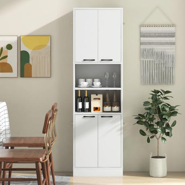 JV11680WH- 75 in. Tall Cupboard Kitchen Pantry Cabinet with Soor & Shelves, White