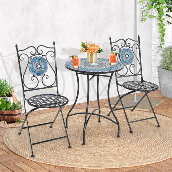 NP11247 24 in. Patio Bistro Table with Ceramic Tile Tabletop, Multi Color