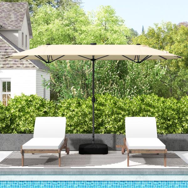 NP11520BE 13 ft. Double-Sided Patio Umbrella with Solar Lights for Garden Pool Backyard, Beige