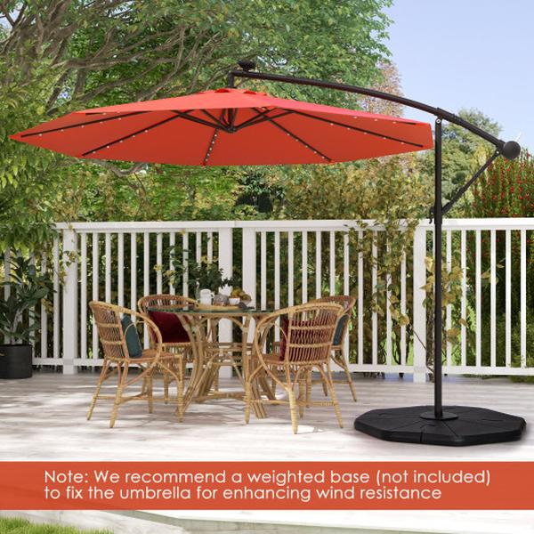 NP11556OR 10 ft. Solar Offset Hanging Umbrella with 40 Lamp Beads & Solar Panel, Orange