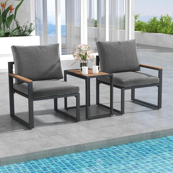 NP11787GR- Aluminum Frame Weatherproof Outdoor Conversation Set with Soft Cushions, Grey - 5 Piece