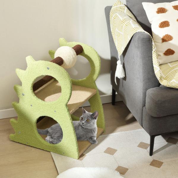 Picture of Total Tactic PV10163GN 2-Tier Modern Cat Tree for Indoor Cats with Rotatable Sisal Scratching Ball&#44; Green