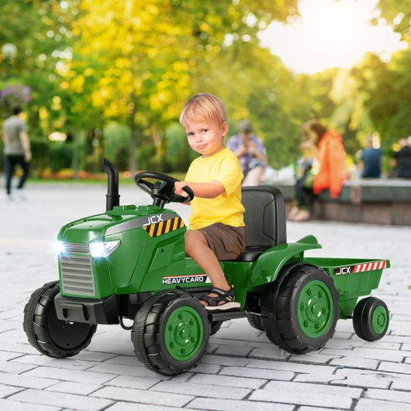Picture of Total Tactic TQ10192US-HL 12V Kids Ride-On Tractor Toys with Trailer & Remote Control&#44; Dark Green