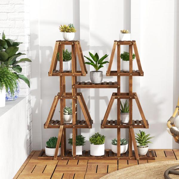 GT4114 5-Tier 10 Potted Wood Plant Stand for Multiple Plants