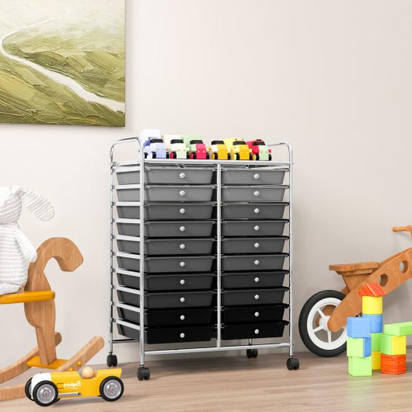 HW56501ZJ 20 Drawers Rolling Storage Cart Studio Organizer, Black & Grey -  Total Tactic