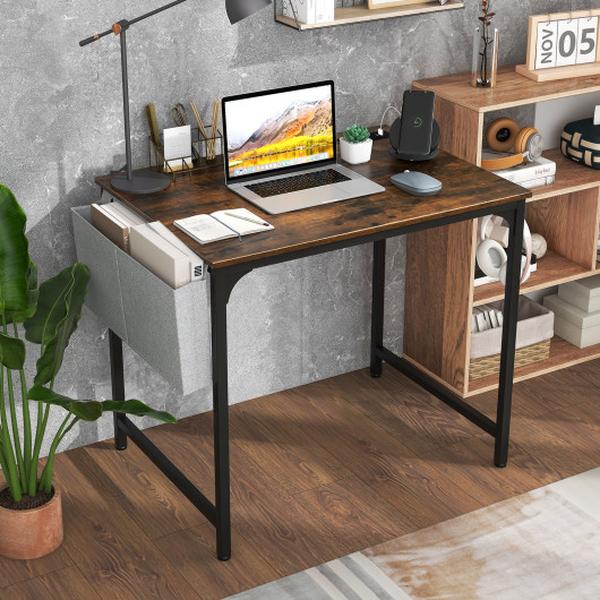 JV11275US-CF 32 in. Home Office Desk with Charging Station Storage Bag & Headphone Hook, Rustic Brown