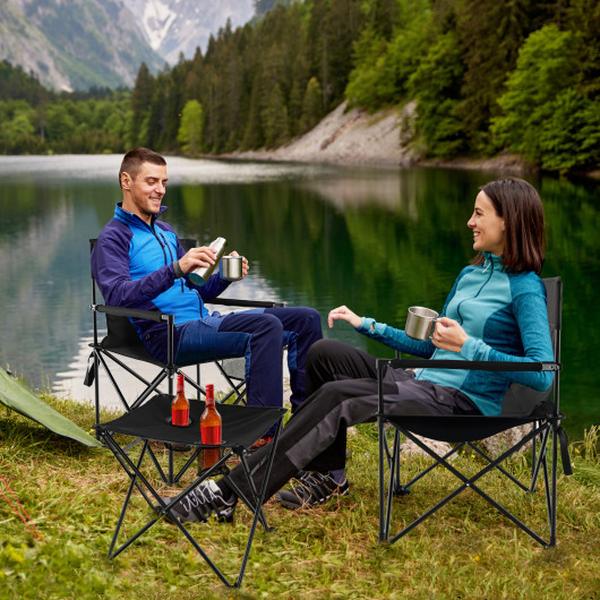 NP11353DK Outdoor Folding Camping Chairs & Table Set with Carrying Bag, Black