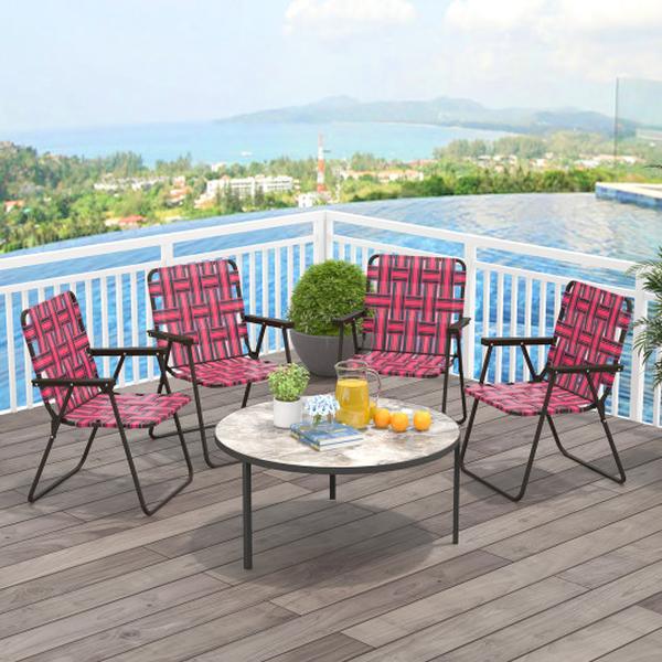 OP3642RE-2 Folding Beach Camping Lawn Webbing Chair, Red - 2 Piece