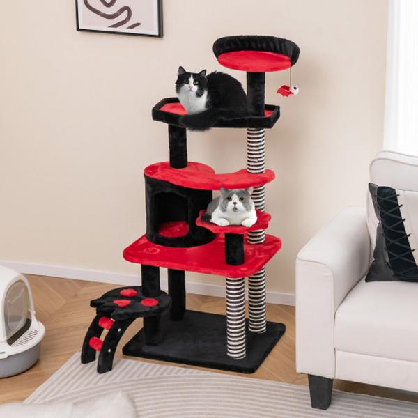 Picture of Total Tactic PV10155BK Gothic Cat Tree with Cat Bed Cat Condo & Sisal Scratching Post&#44; Black & Red