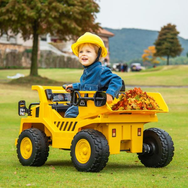 Picture of Total Tactic TQ10209US-YW 12V Kids Caterpillar Licensed Ride on Dump Truck Toys with Tiltable Bump Bed&#44; Yellow