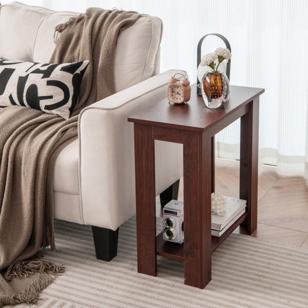 JV10906BN 2-Tier Modern Compact End Table with Storage Shelf, Brown