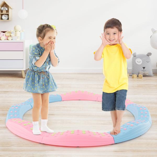 UY10066MK Colorful Kids Wavy Balance Beam with Textured Surface & Non-Slip Foot Pads, Blue & Pink -  Total Tactic