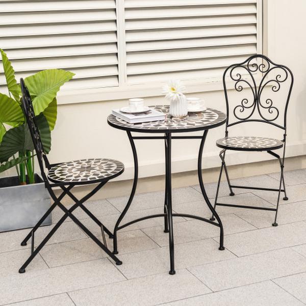 NP11251 24 in. Patio Bistro Table with Ceramic Tile Tabletop, Black
