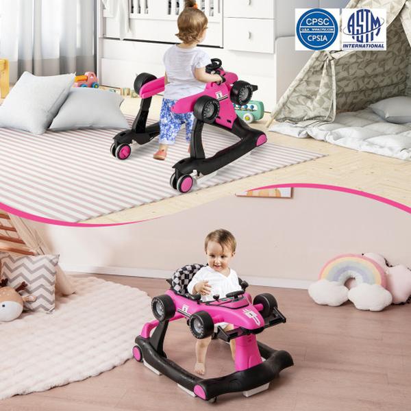 BC10229HP 4-in-1 Foldable Activity Push Walker with Adjustable Height, Pink