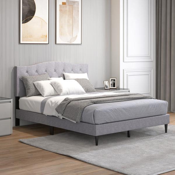 HU10713GR-Q Queen Size Upholstered Platform Bed with Button Tufted Headboard