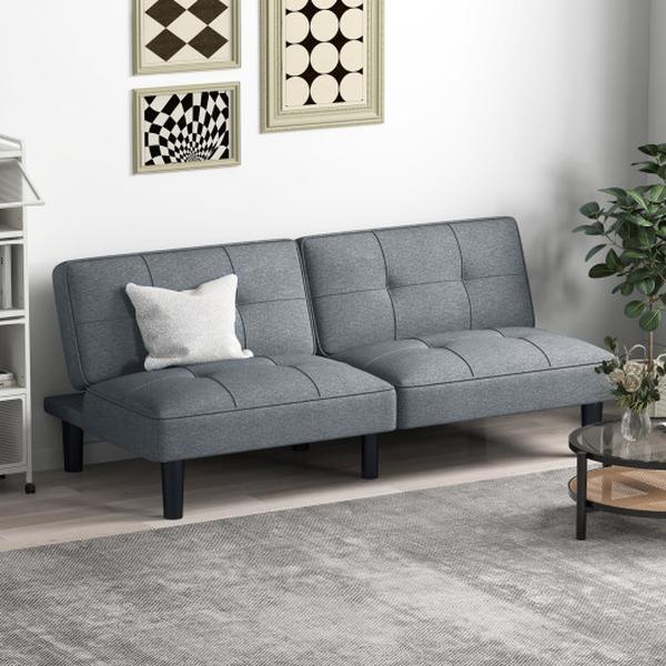JV11687GR Convertible Folding Futon Sofa Bed with 6-Position Adjustable Backrest, Grey