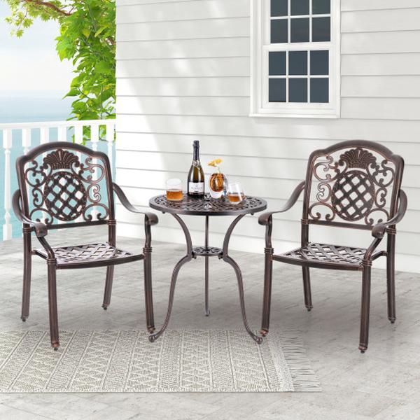 NP11470WN-2 Patio Cast Aluminum Dining Chairs with Metal Armchairs Stackable, Copper - Set of 2