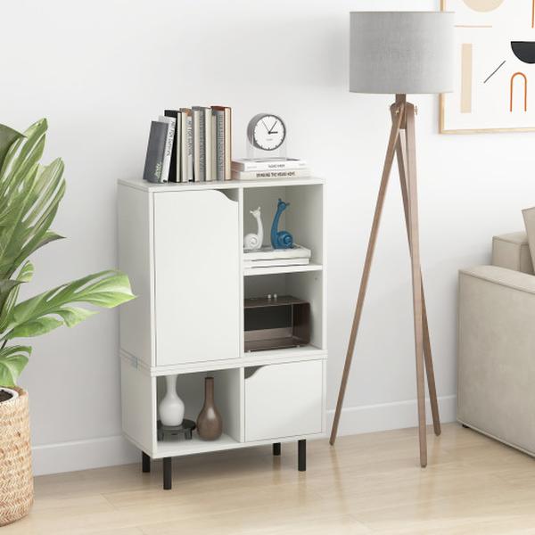 JZ10160WH Stackable Bookcase with Adjustable Shelf & Cubes, White