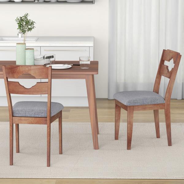 KC56789CA Fabric Upholstered Kitchen Dining Chair with Padded Seat & High Back, Grey - Set of 2
